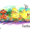 Aquarell, Buntstift, Kugelschreiber: Karte: Fastfood!