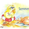 Aquarell, Buntstift, Kugelschreiber: Karte: Sommerzeit!
